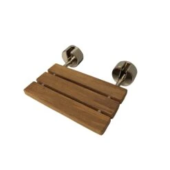 16" Wall Mount Teak Shower Seat, Round Brackets -Barclay Products Shop 6117 BN