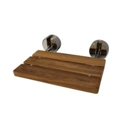16" Wall Mount Teak Shower Seat, Round Brackets -Barclay Products Shop 6117 CP