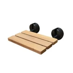 16" Wall Mount Teak Shower Seat, Round Brackets