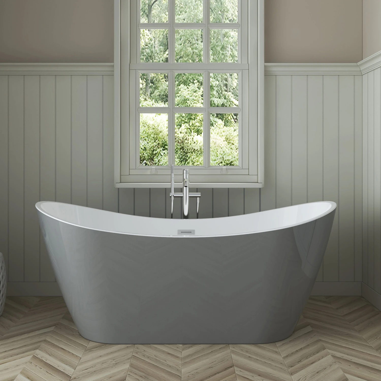 Nairobi 67" Acrylic Double Slipper Tub In Light Grey 5 Nairobi 67" Acrylic Double Slipper Tub In Light Grey - Image 5