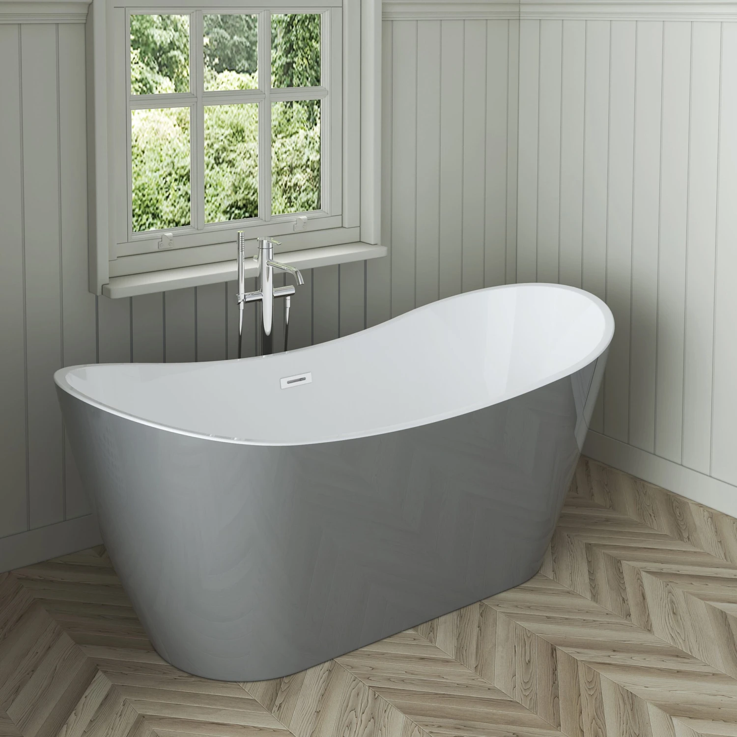 Nairobi 67" Acrylic Double Slipper Tub In Light Grey 6 Nairobi 67" Acrylic Double Slipper Tub In Light Grey - Image 6