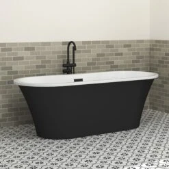 Nouri 66" Acrylic Freestanding Tub With Integral Drain In Matte Black -Barclay Products Shop ATFDRN65IG PMB 2