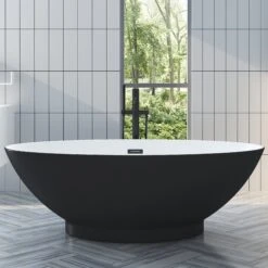 Noelani 66" Acrylic Freestanding Tub With Integral Drain In Matte Black -Barclay Products Shop ATOVN66IG PMB 1