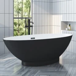 Noelani 66" Acrylic Freestanding Tub With Integral Drain In Matte Black -Barclay Products Shop ATOVN66IG PMB 2