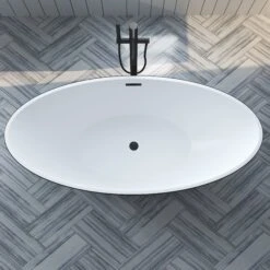 Noelani 66" Acrylic Freestanding Tub With Integral Drain In Matte Black -Barclay Products Shop ATOVN66IG PMB 3