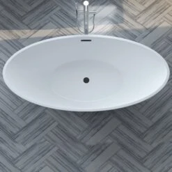 Noelani 66" Acrylic Freestanding Tub With Integral Drain In Matte White -Barclay Products Shop ATOVN66IG PMT 3