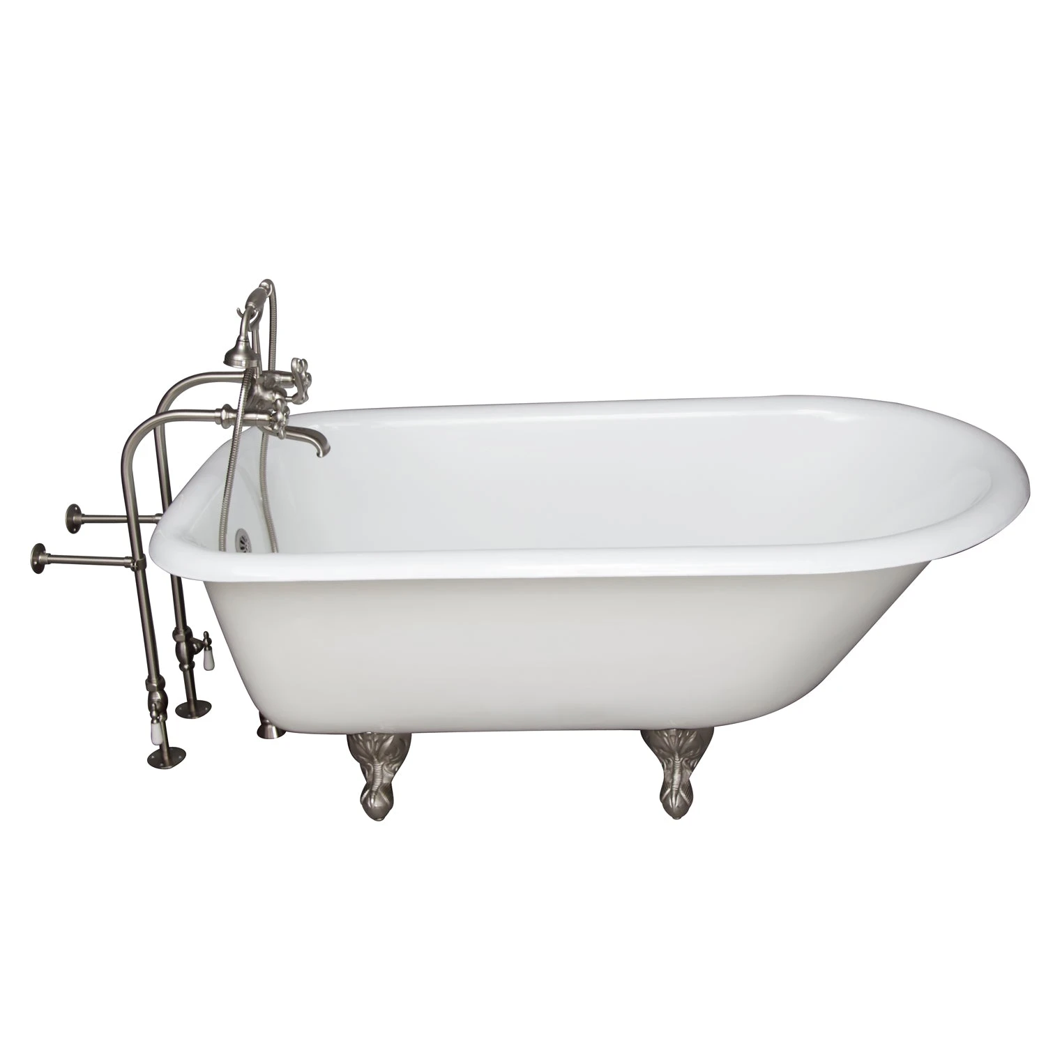 Antonio 55" Cast Iron Roll Top Tub Kit-Brushed NickelAccessories 1 Antonio 55" Cast Iron Roll Top Tub Kit-Brushed NickelAccessories